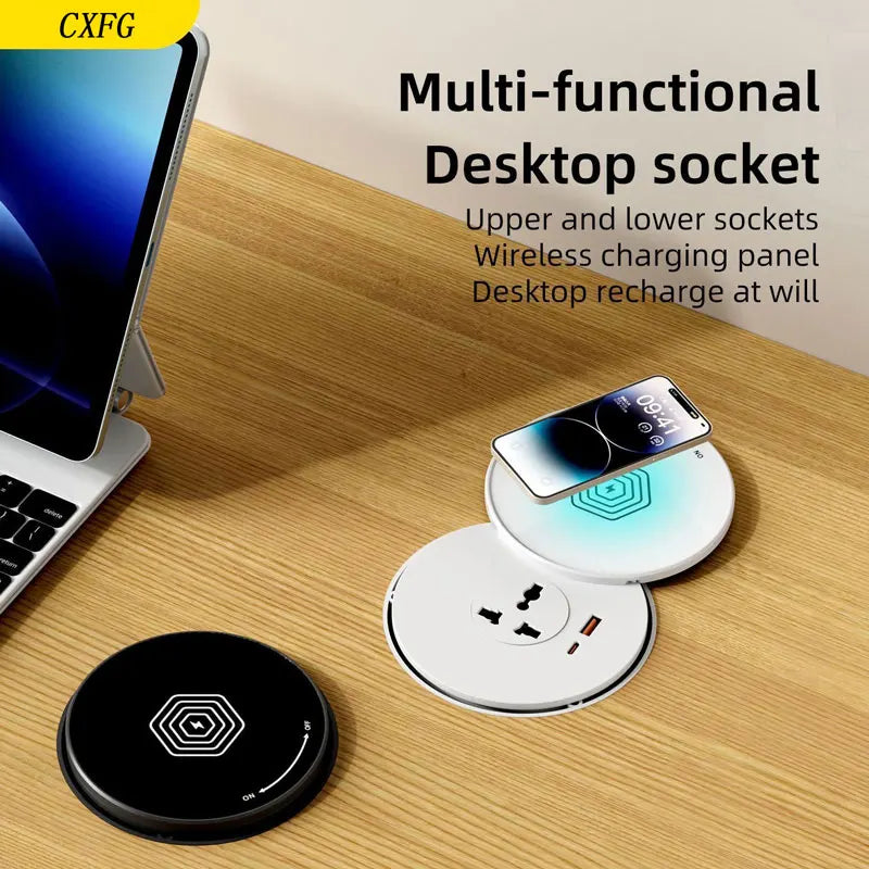 Desktop Embedded Universal Socket EU/US/UK with USB Type-C Charging Pop-Up Countertop Power Outlet (80cm Cord)