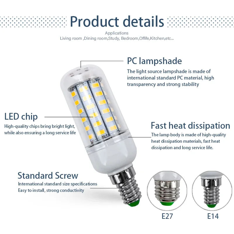 10pcs/lot E27 LED Bulb Lamps E14 Corn Light  24 36 48 56 69 72leds High Brightness Lampada 220V SMD 5730 Bombillas Home Lighting